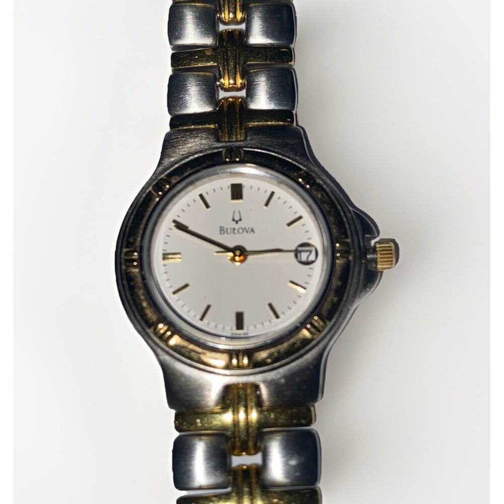 Women’s Bulova Two-tone Quartz Date Watch 17 Base Metal Japan Movt C9671183
